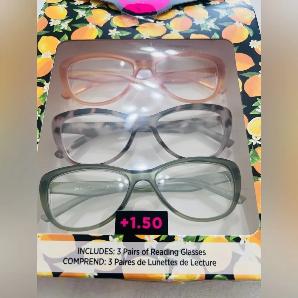 Betsey Johnson 1.50  Reading Glasses Set - Orange, Green ^ Tortoise